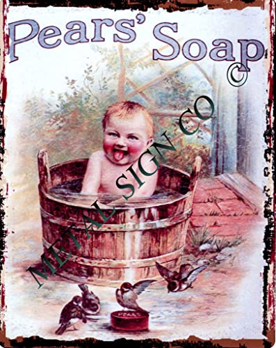 PEAR SOAP (child in tub) BATHROOM METAL SIGN RETRO VINTAGE STYLE LARGE 12X16in 30x40cm