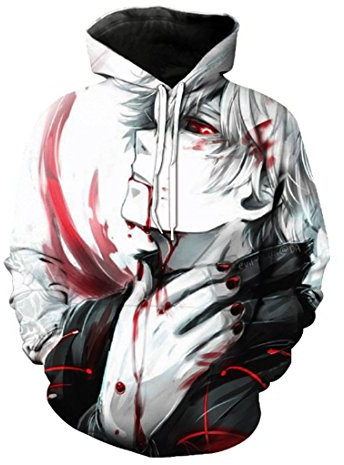 CHENMA Herren Tokyo Ghoul 3D-Druck Pullover Hoodie Sweatshirt mit Känguru-Tasche