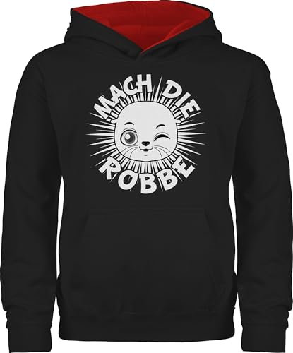 Pullover Kinder Hoodie Jungen Mädchen - Trend Kinderkleidung und Co - Nope Faultier - 128 (7/8 Jahre) - Schwarz/Rot - faultier+nö+kinder kind nop pulli nope! kapuzenpulli sloth hoddis animal huddy