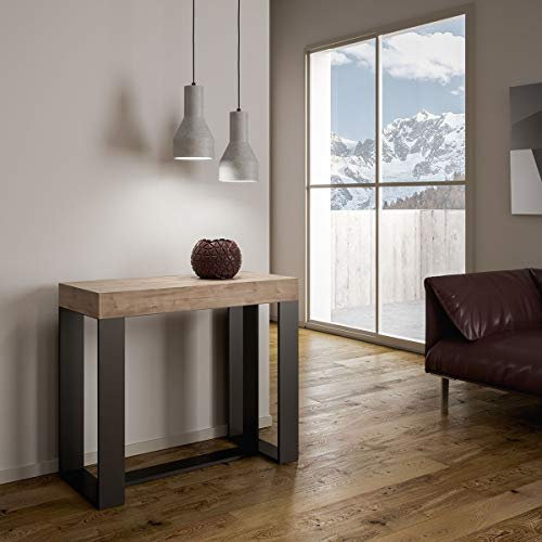 Itamoby ausziehbarer Konsolentisch Futura Small Traubeneiche Natur & Anthrazit B. 90 x H. 77 x T. 40 (bis zu 196 cm ausziehbar)