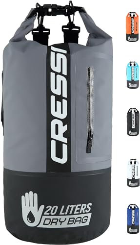 Cressi Unisex – Erwachsene Dry Bag Premium 20LT wasserdichte Tasche/Rucksack für sportliche Aktivitäten, Schwarz/Grau/Bicolor, 20 L