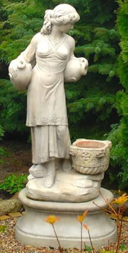 Casa Padrino Jugendstil Wasserspeier Skulptur Frau mit Krügen und dekorativem Blumentopf Grau 63 x 61 x H. 140 cm - Gartendeko Statue Steinfigur