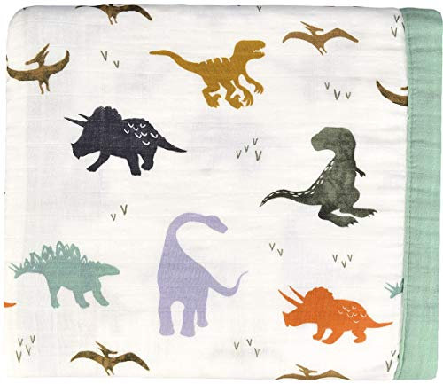 Dinosaurier Musselin Quilts – Bambus Sommerdecke für Kleinkinder – Übergröße 119,4 x 119,4 cm – 2 Schichten Musselin Baby Kinderbett Decke für Jungen (Dinosaurier)