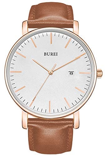 BUREI Herren Uhren Ultra Dünne Minimalistische Quarzuhr mit Datumsanzeige für Damen und Herren Classic Design