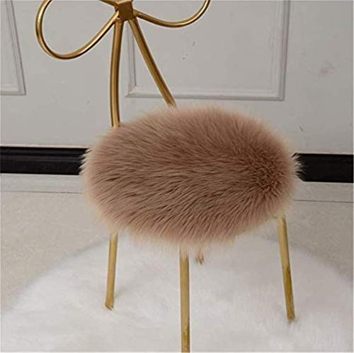 Hava Kolari Faux Lammfell Schaffell Teppich, Runde Plüsch Matte Sitzkissen, Wohnzimmer Schlafzimmer Home Decorator Anti-Rutsch Yoga Teppich (Khaki,35 * 35cm)