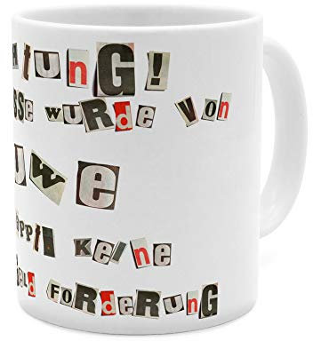 printplanet Tasse mit Namen Uwe - Motiv Ausgeschnittene Buchstaben - Namenstasse, Kaffeebecher, Mug, Becher, Kaffeetasse - Farbe Weiß