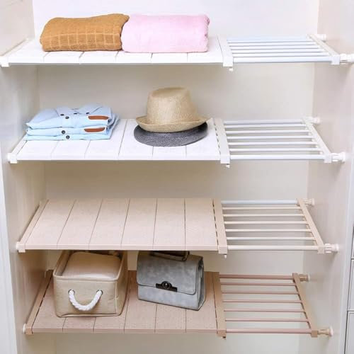 Yoillione Expandable Closet Shelves, Tension Shelf Separator Wardrobe Storage Organiser, White Cupboard Shelves, Adjustable Storage Rack Wardrobe Dividers(W 30cm, L 53-90cm)