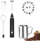 FITNATE Elektrischer Milchaufschäumer Stab, USB electric Milk Coffee frother, mit 3 Stufen, 2 Edelstahl Schneebesen und Kanne für Kaffee, heiße Schokolade, Latte, Cappuccino,12V aufladbar