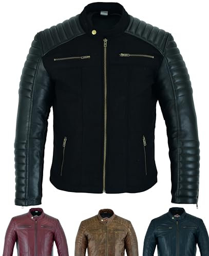 Texpeed Lederjacke herren schaffell echtleder - Lässige motorrad bikerstil jacke mantel Schwarz Textilien - XL