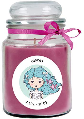 HS Candle Sternzeichen Duftkerze Lavendel im Bonbonglas (Fische) - viele Motive zur Auswahl, 300g - Brenndauer bis zu 110 Std - Pisces