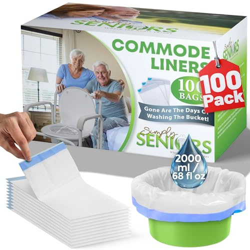 Simply Seniors Commode Liners - 100 Strong Portable Commode Toilet Bags