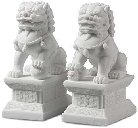 Siunwdiy Große FOO Dog Statue EIN Paar Schutzlöwen, asiatische Steinstatuen, Feng Shui-Dekoration für Zuhause,Grau,18 cm