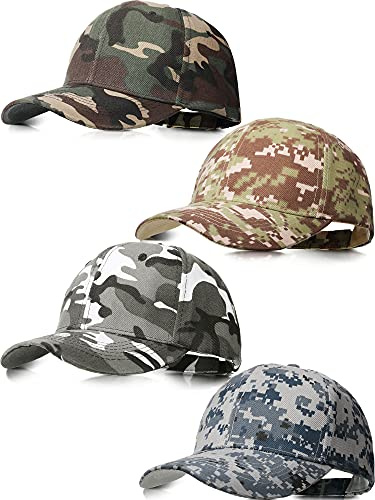 Geyoga 4 Pezzi Uomini Camouflage Baseball Cap Esercito Militare Camo Cappello Camouflage Sport All'aperto Cap Camo Cappello Tattico Caccia Pesca Cappello per Uomo Donna