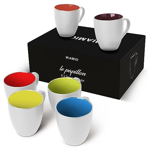MIAMIO – 6 x 350 ml Pezzi per Colazione/Set di Tazze da Caffè - Le Papillon Collezione (Multicolore-Bianco)