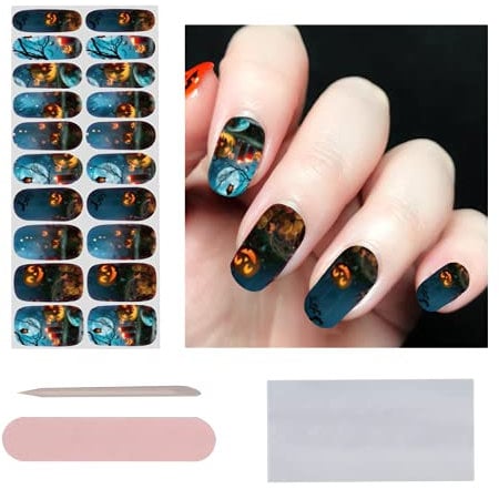 20 Stickers Halloween Nail Wraps Adhesive Nail Art Stickers,Full Wraps Self-Adhesive Gel Sticker for Women Girl Halloween Party Nail Decor HOINCO