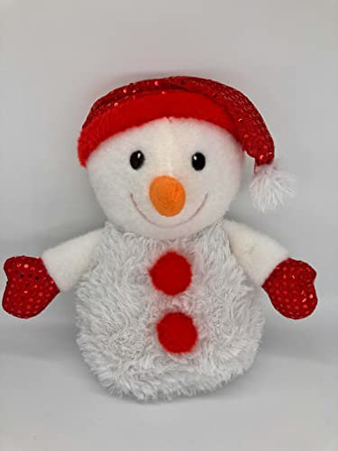 Weihnachten Deko Schneemann mit Mütze 26 cm Plüsch Figur, 4 versch. Motive, weiß mit rot oder silbern Bunte Wintermützen, Schneemänner Winter Plüschtier Weihnachtsschmuck (rot mit Nikolausmütze)