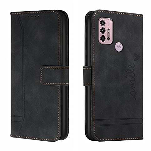 QIWEIQING Kompatibel für Motorola Moto G30 Hülle Premium Leder PU Handyhülle Flip Case Wallet Lederhülle Klapphülle Klappbar Schutzhülle für Motorola Moto G30 / G10 Tasche Black HX