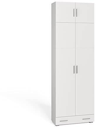 Vicco Aktenschrank Frank, Weiß, 80 x 240 cm mit Schrankaufsatz und Schublade