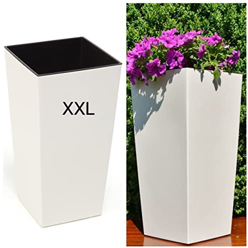 Macetero XXL de plástico en color crema con accesorio extraíble, Macetas Grandes, 34 x 67 cm