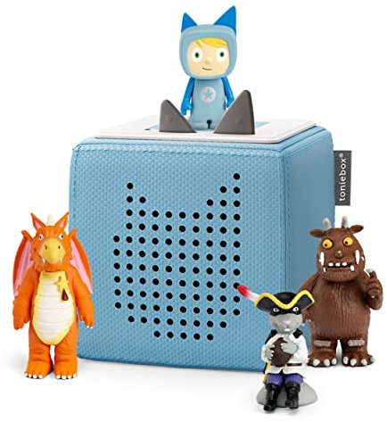 tonies Toniebox Julia Donaldson Bundle Incl. 1 Creative and 3 Characters, The Gruffalo, Zog, and Highway Rat, Kids Presents, Screen-Free Audiobooks/Kids Music Player, Early Learning Toys, Light Blue