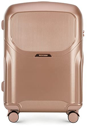 WITTCHEN Stilvoller Mittelgroßer Koffer Reisekoffer Trolley Mittlerer Koffer Strapazierfähigem Polycarbonat Trolley 4 Doppel-Lenkrollen TSA Zahlenschloss 3,8 kg 65 L Größe M Gedämpftes Altrosa