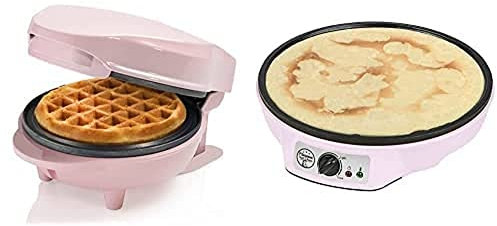 Bestron Mini-Waffeleisen & Crepe-Maker im Retro Design, ideal für Kindergeburtstage, Ostern, Weihnachten, 550-1000 Watt, Farbe: Rosa