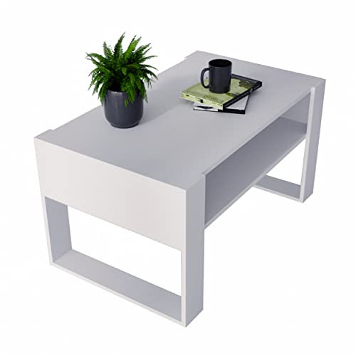 Couchtisch KARO 92 rechteckiger Kaffeetisch aus Holz Modern Teetisch 92 x 53,6 x 45cm massiv und stabil (Weiss)