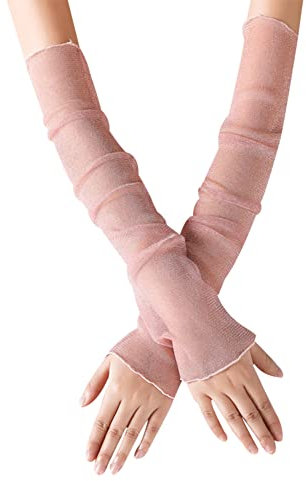 Amorar Damen Kühlung Arm Ärmel, Damen Lange Schlichte Tüllhandschuhe Handstulpen Anti-Rutsch-Sonnencreme Eisseide Schutzhülle Anti Rutsch Armstulpe für Verschiedene Outdoor-Sportarten,Rosa