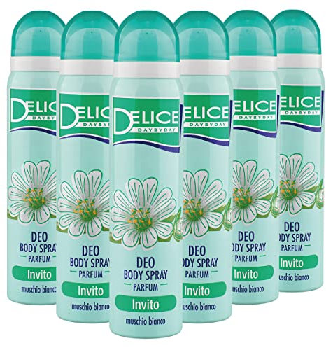 Delice Deodorante Spray Invito, Fragranza Muschio Bianco, Deodorante Ascelle, Deo Body Spray - 6 x 100 ML
