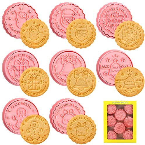 8 Stück Plätzchen Ausstecher Weihnachten Set, 3D Ausstechformen Weihnachten, Plätzchenausstecher Keksausstecher Kunststoff Stempel, Keksformen für Plätzchen, Kekse und Fondant