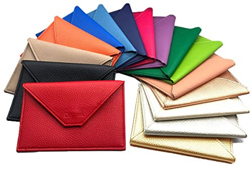 Charmoni - Porte Papiers Voiture - Forme Enveloppe - Pochette Permis De Conduire Carte Grise Assurance Carte d'identité - Cuir - 15x11cm - Femme Homme (Cuir, Bleu Jeans)