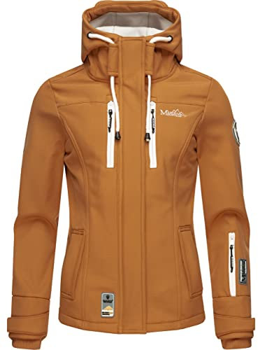 MARIKOO Veste softshell mi-saison pour femme avec capuche Taille XS à 3XL, Marron caramel., XXL