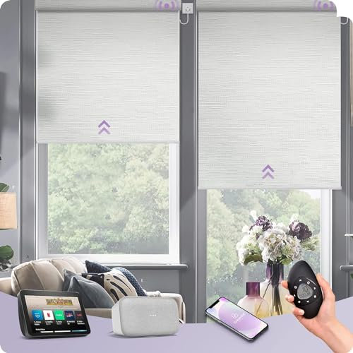 Graywind Elektrische Rollo Innen Verdunkelung nach Maß, WiFi Fest Verdrahtet Smart Fensterrollo, Elektrische Jalousien mit Fernbedienung, Sonnenschutz Sichtschutz Motorisierte Rollo, Jacquard Weiß