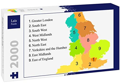 Lais Jigsaw Puzzle Colourful map of England with outline on white background 2000 pieces