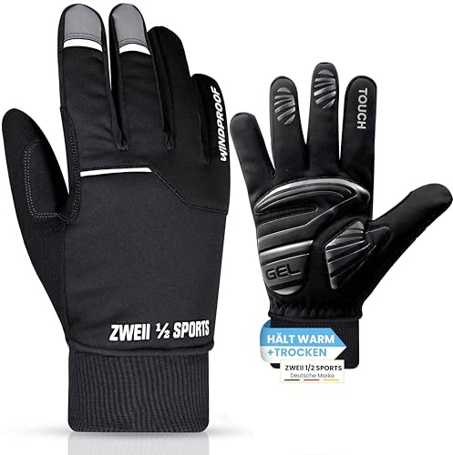 Zweii ½ Sports Damen Herren Winter Fahrradhandschuhe Wasserabweisend Winddicht Skihandschuhe Herren Gel Gepolstert Outdoor Training Thermohandschuhe Sport, Laufen, Motorradhandschuhe (Black, XL)