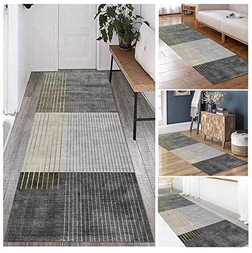 Läufer Teppich Flur rutschfest Moderner Flur Teppichläufer, 1m 1,5m 2m 250cm 300cm 4m 4,5m 5m 6m Schmal Extra Lang Läufer Teppich, Küchenflur Treppen Rutschfeste Bodenmatte – Schwarz Grau Gestreift (