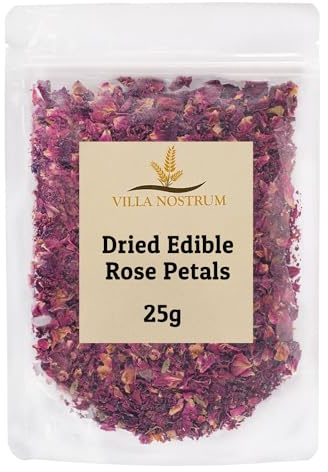 Dried Edible Rose Petals 25g by Villa Nostrum - Edible Flowers Use in Tea, Baking Decoration, Desserts, Crafting, Wedding Confetti