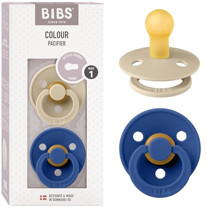 BIBS Colour Schnuller 2er-Pack, BPA-frei, Kirschform Nippel. Naturkautschuk/Latex, Hergestellt in Dänemark. Größe 1 | 0+ Monate | 2-Pack, Vanilla/Cornflower