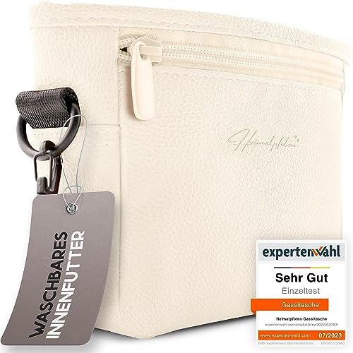 Heimatpfoten® Leckerlitasche für Hunde aus Kunstleder - Gassitasche mit Einhand Magnet-Verschluss - Hunde-Leckerli-Beutel (Größe L - Creme)