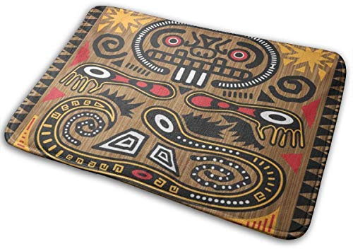 IUBBKI Fußmatte, schwarz, Inka-Azteken-Muster, in Erdtönen, braun, Maya, Fußmatte, Eingangsmatte, Bodenmatte, Teppich, Innen- und Haustürmatten, 40 x 60 cm