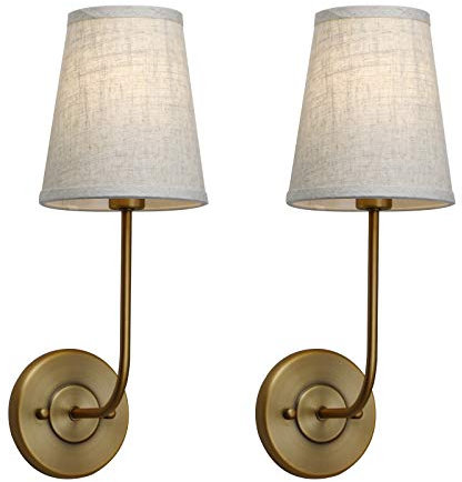 Pathson Décor Applique Murale ensemble de 2 Vintage Lampe Murale Industrielle avec Abat-jour évasé en tissu de lin pour salle à manger salon Chambre à coucher Chevet Lecture