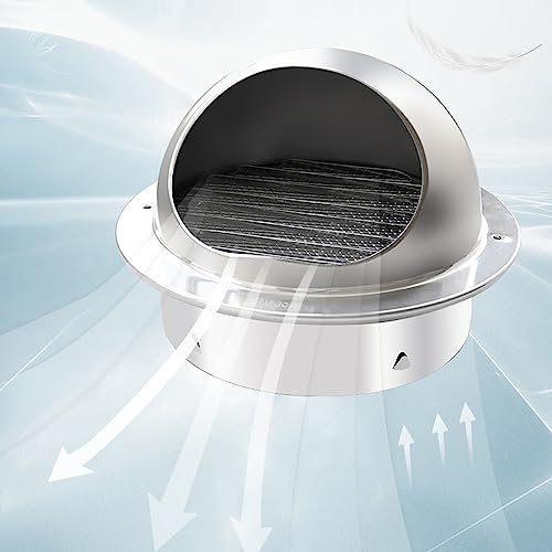 Cappello Eolico in Acciaio Inossidabile 304,Presa d'Aria per Parete Esterna,Comignolo per Tubo di Scarico del Bagno,Cappuccio a Griglia di Ventilazione Rotonda,con Viti (130mm/5.1in)