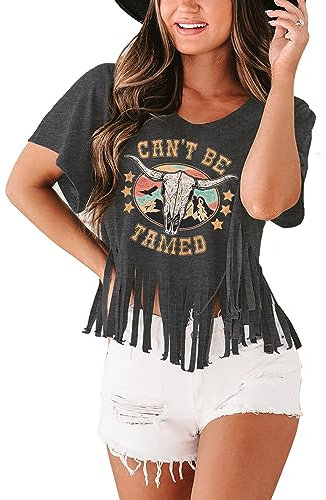 Damen Rodeo Cowboy Shirt Western Graphic Tees Vintage Reiten Kurzarm Top, E#3 Schwarz-Grau, Groß