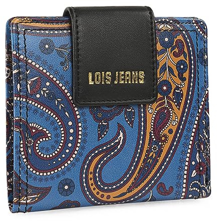 Lois - Portafoglio Donna in Vera Pelle - Bifold Borsellino con Chiusura a Zip - Portamonete con Scomparto per Carte di Sicurezza RFID, Blu