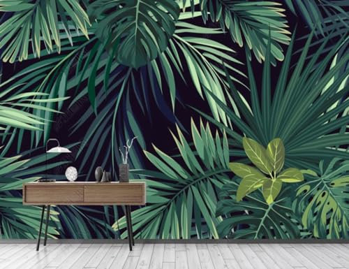 Fototapete 3D Effekt 3D Tapete Pflanzen Sie Regenwald-Bananenblätter Fototapete Wandgemälde Vlies Wohnzimmer Schlafzimmer Flur Wanddekoration 450(W) X315(H) Cm