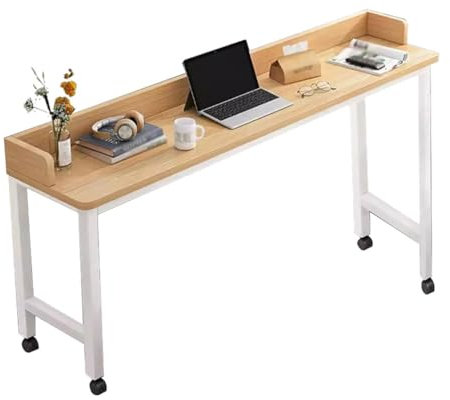 Over Bed Table with Wheels, 140-220CM Overbed Desk with White Metal Legs for Bedroom, Rolling Tray Table for Living Room Hospital (Size : 220x40x88cm)