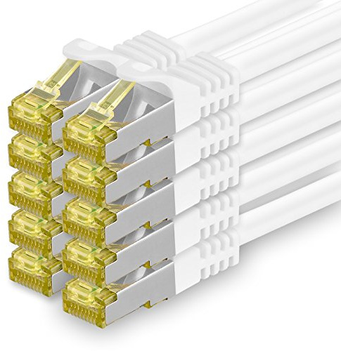 1CONN Cavo di rete CAT-7 Cat.7, 10 x 1,0 m, Ethernet, Lan & Patch RJ-45 SFTP 10 GB/s – bianco