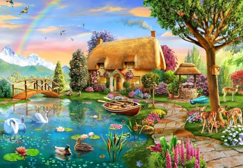 Bluebird - Cottage am See, 1000 Teile Puzzle - EIN Schwanensee in Einer verzauberten Landschaft - Puzzle für Erwachsene