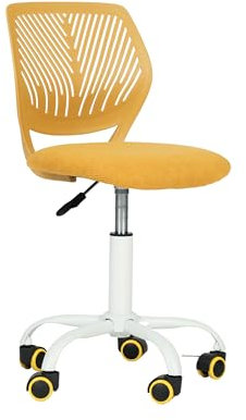 Homy Casa Schreibtischstuhl aus Leinenstoff, ergonomischer Drehstuhl ohne Armlehne, höhenverstellbar, Bürostuhl, Heimbüro, für Kinder, Teenager, Limettengelb