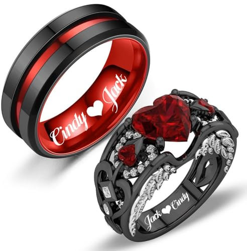 RhanY Personalisierte Partnerringe Set - Schwarz, Rot, Blau, Lila - Größe 5-13 - Personalisierbare Ehe- und Verlobungsringe für Paare - Hochzeits- und Valentinsgeschenk